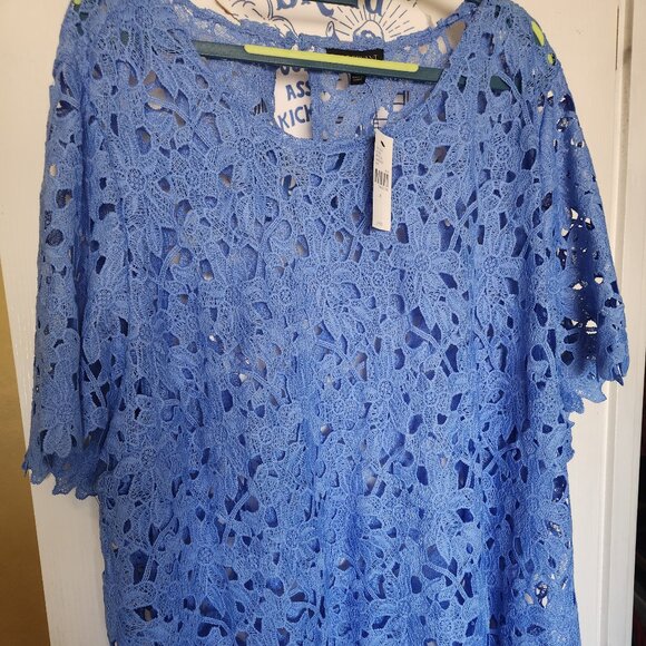 NWT Lane Bryant Blue Floral Lace Top Plus Size 26 - Picture 1 of 6